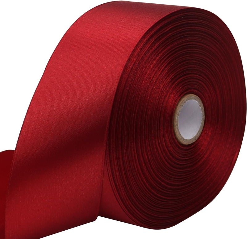 Riunbb Deep red Solid Satin Ribbon 1-1/2 Inch 50 Yards Solid Polyester Fabric Ribbon for Gift Wrapping Wedding Christmas Baby Shower Birthday Party Decoration Handmade Immortal Flower Craft - Image 1